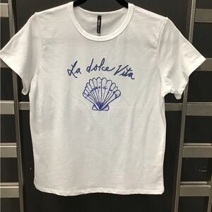 Women's White T-Shirt with Blue Graphic "La Dolce Vita"